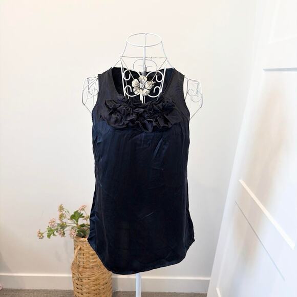 The Limited Tops - Cute vintage y2k silk navy ruffle silk tank